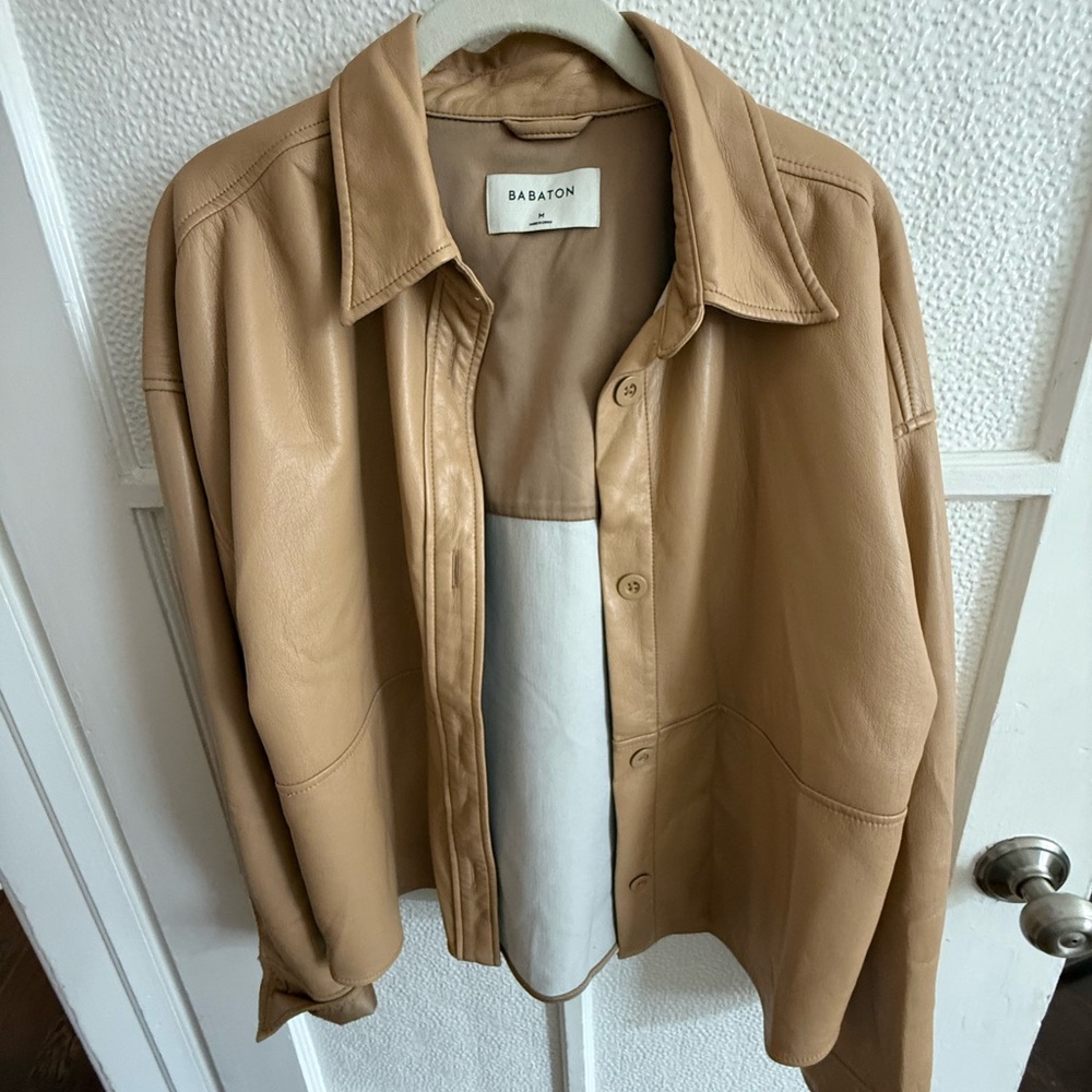 Aritzia Bavarian Camel Leather Oversized Shirt Jacket